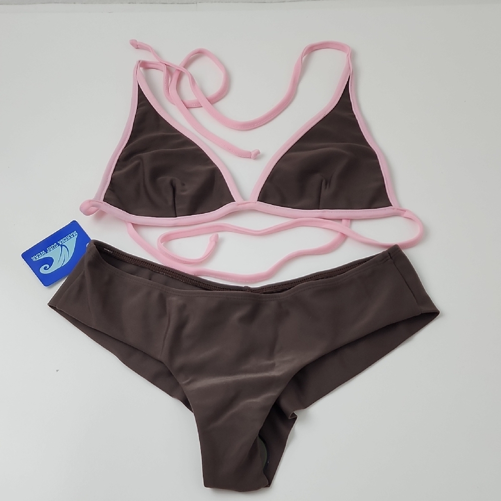 Makena Surf Wear Bikini Set Brown Pink